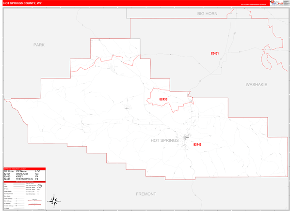 Hot Springs County Digital Map Red Line Style